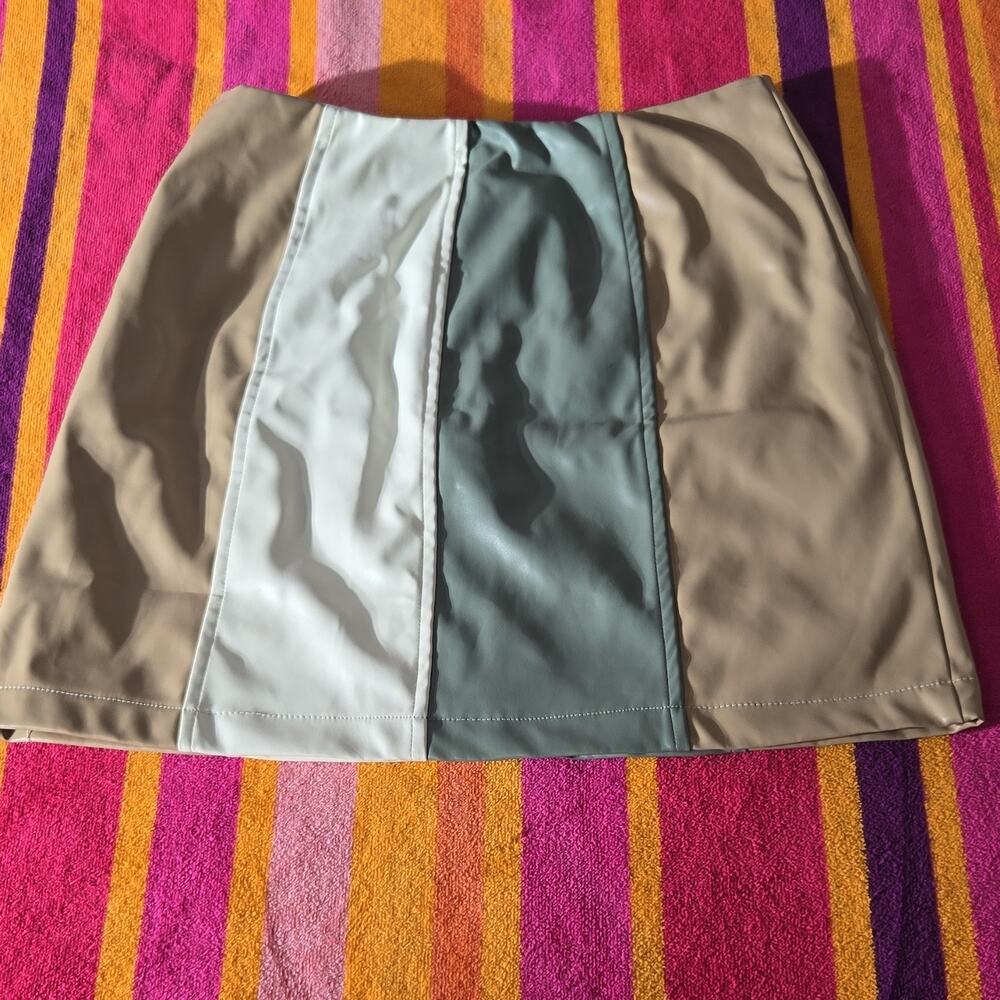 blue rain Colorblock Taupe Green White A-Line Short Skirt XS